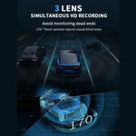 Câmara de Tablier para Carro WiFi com 3 Lentes, Ecrã IPS de 3 Polegadas, Câmara de Tablier 1080P com Visão Noturna para Carros, 32G, 64G