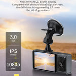 Câmara de Tablier para Carro WiFi com 3 Lentes, Ecrã IPS de 3 Polegadas, Câmara de Tablier 1080P com Visão Noturna para Carros, 32G, 64G