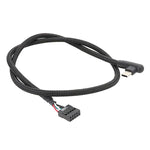 Cabo de Dados USB 9 Pinos para Tipo-C com Cotovelo para Placa-Mãe, Cabo de Rede Trançado, Cotovelo 60cm
