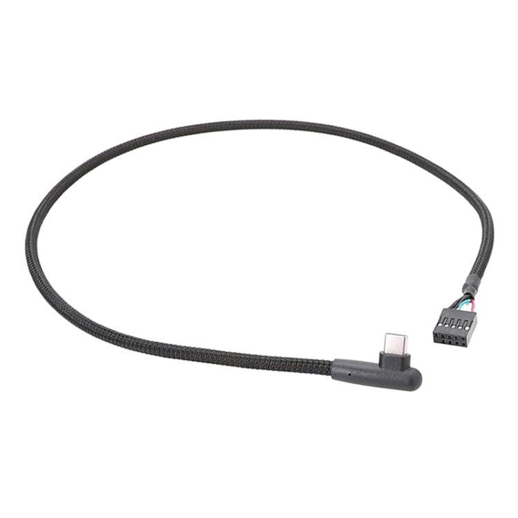 Cabo de Dados USB 9 Pinos para Tipo-C com Cotovelo para Placa-Mãe, Cabo de Rede Trançado, Cotovelo 60cm