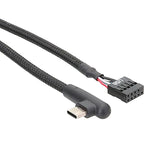 Cabo de Dados USB 9 Pinos para Tipo-C com Cotovelo para Placa-Mãe, Cabo de Rede Trançado, Cotovelo 60cm