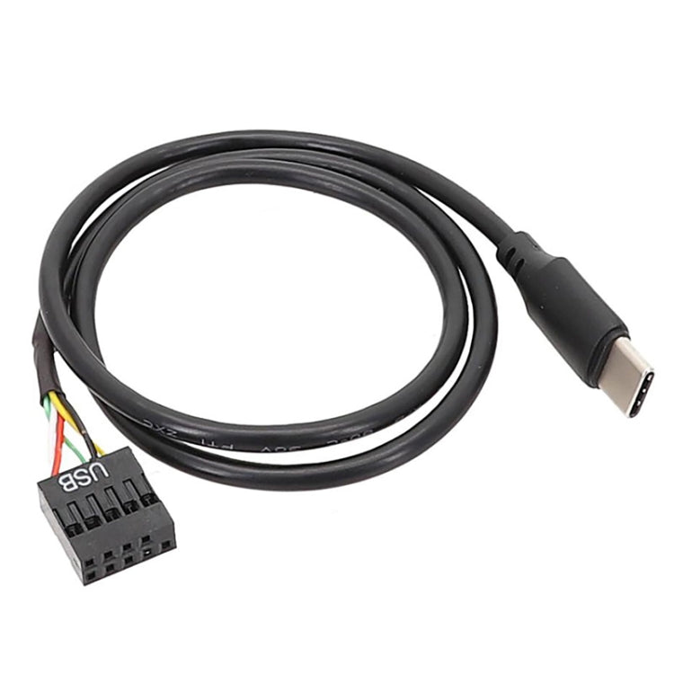 Cabo de Dados USB 9 Pinos para Tipo-C Reto para Placa-Mãe, Cabo Duplamente Blindado, 50cm Reto