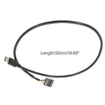 Cabo de Dados USB 9 Pinos para Tipo-C Reto para Placa-Mãe, Cabo Duplamente Blindado, 50cm Reto