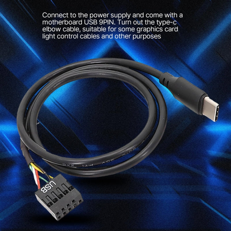 Cabo de Dados USB 9 Pinos para Tipo-C Reto para Placa-Mãe, Cabo Duplamente Blindado, 50cm Reto