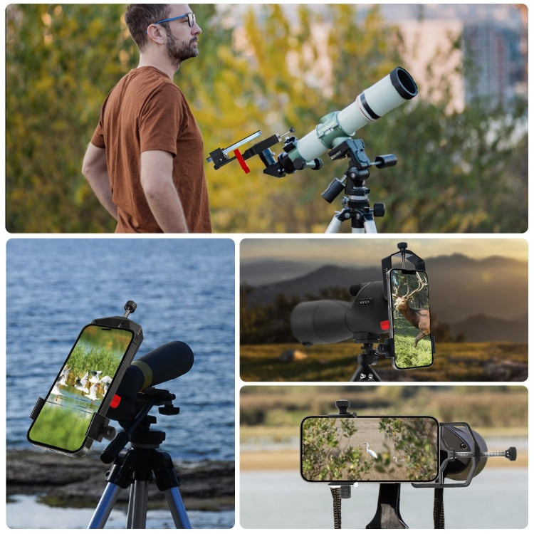 Adaptador Tridaptor Digiscoping Montagem para Telemóvel de Telescópio 3 Eixos para Binóculo, Monocular, Microscópio, com Bluetooth, sem Bluetooth