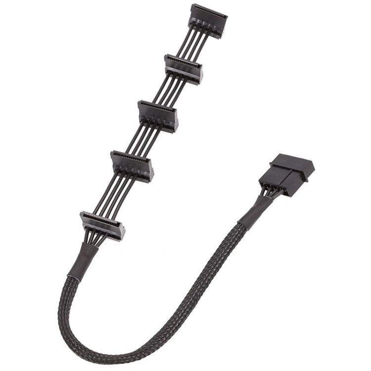 Cabo de Gaiola para Disco Rígido SATA 1 para 5 com Manga de 4 Pinos e Malha 18AWG, 40cm 4 Pinos 1 para 5
