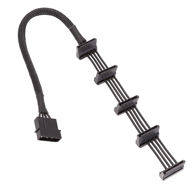 Cabo de Gaiola para Disco Rígido SATA 1 para 5 com Manga de 4 Pinos e Malha 18AWG, 40cm 4 Pinos 1 para 5