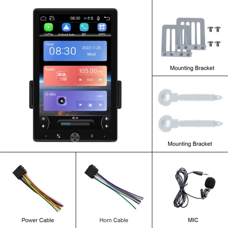 10.4 Inch MP5 Single Butt Vertical Screen Manual Rotation Android Navigation With Wireless Carplay Backup Camera