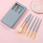 Conjunto de 5 em 1 com Espelho com Janela Estojo Portátil Mini Multifuncional para Pincéis de Maquilhagem Ferramenta Cosmética, Cor Pasta de Feijão, Rosa, Azul