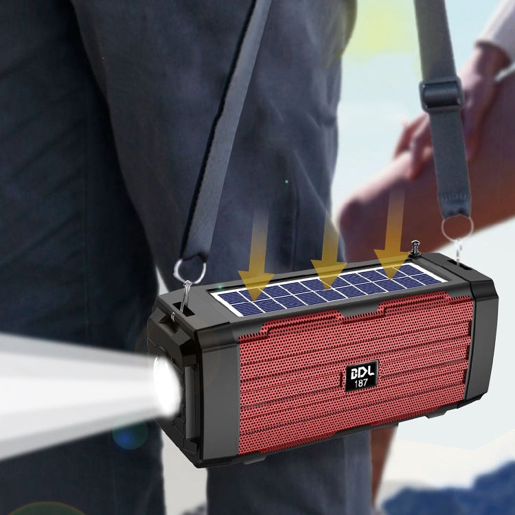 Coluna Bluetooth Solar LED BDL-187 Portátil para Camping ao Ar Livre com Rádio FM