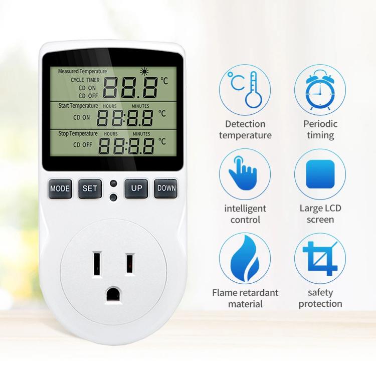 Termóstato Digital Inteligente com Controlo de Temperatura por Contagem Decrescente Interruptor de Tomada Temporizador Controlador de Temperatura, Ficha US