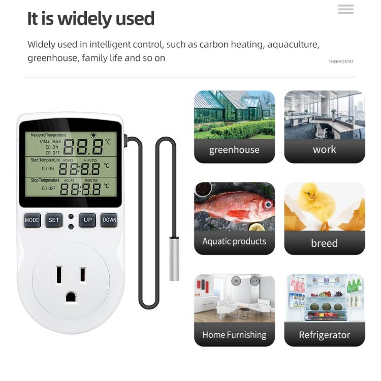 Termóstato Digital Inteligente com Controlo de Temperatura por Contagem Decrescente Interruptor de Tomada Temporizador Controlador de Temperatura, Ficha US
