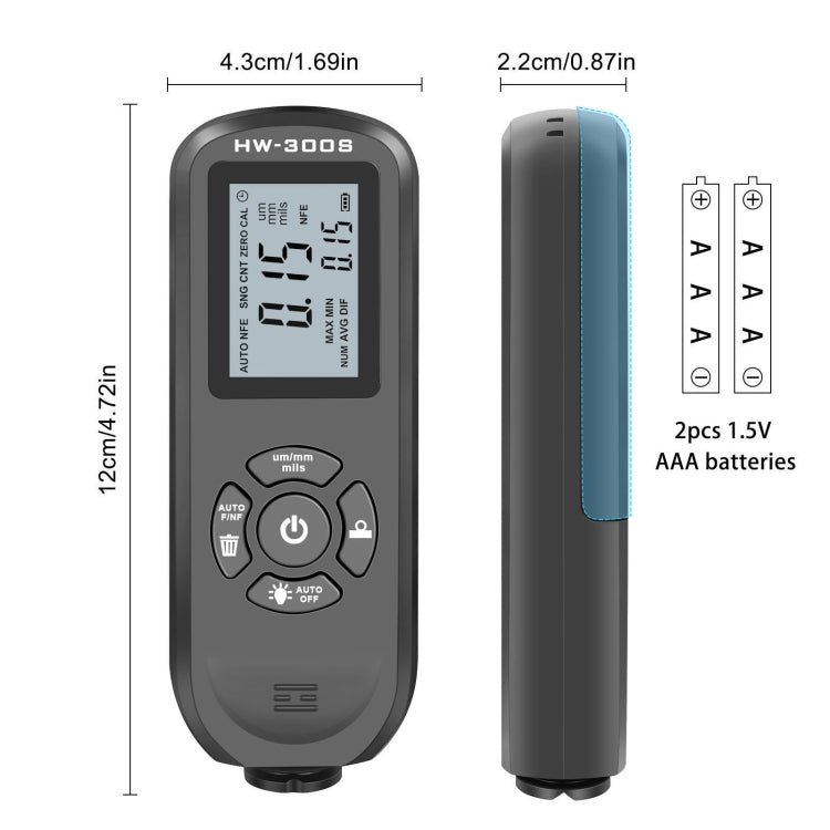 Medidor de Espessura de Revestimento de Alta Precisão HW-300S Medidor de Filme de Tinta Antiderrapante, Ecrã Horizontal Laranja, Ecrã Vertical Laranja, Ecrã Horizontal Preto, Ecrã Vertical Preto