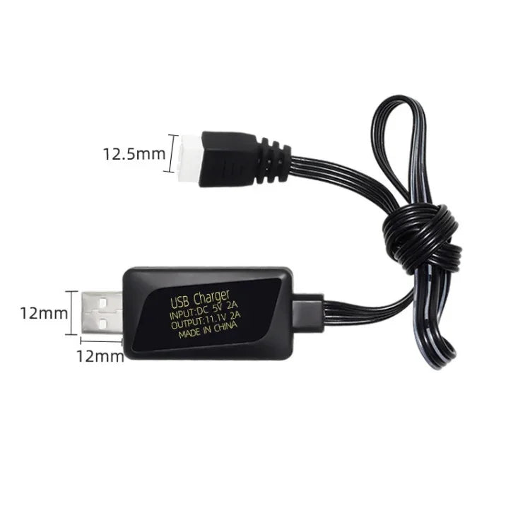 Carregador USB para Bateria de Lítio 11.1V 2A 3S com Luz, Ficha de 4 Pinos