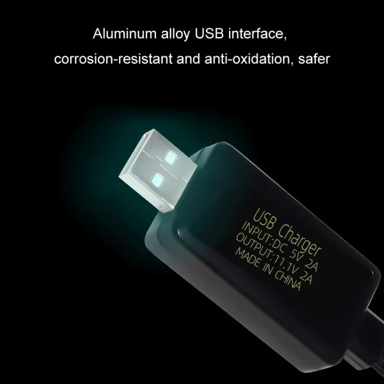 Carregador USB para Bateria de Lítio 11.1V 2A 3S com Luz, Ficha de 4 Pinos