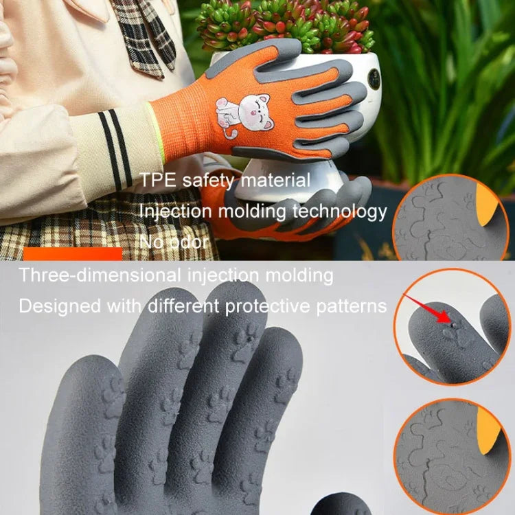 1 par de luvas de cartoon para crianças em TPE, hamster, papagaio, anti-riscos, anti-mordidas, para estudantes, jardinagem, protetoras, antiderrapantes e resistentes ao desgaste, S laranja, S azul, S amarelo, M laranja, M azul, M amarelo, L laranja