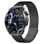 Relógio Inteligente de Saúde F200 ECG Electrocardiograma Monitorização de Glicose no Sangue Ecrã Redondo de 1,55 Polegadas, Silicone Preto, Pele Preta, Pele Castanha Preta, Milan Preto, Aço Preto de 3 Contas, Bambu Preto, Silicone Cinzento Preto