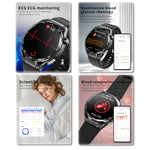 Relógio Inteligente de Saúde F200 ECG Electrocardiograma Monitorização de Glicose no Sangue Ecrã Redondo de 1,55 Polegadas, Silicone Preto, Pele Preta, Pele Castanha Preta, Milan Preto, Aço Preto de 3 Contas, Bambu Preto, Silicone Cinzento Preto