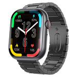 F70 smart watch with blood sugar monitoring, featuring a 2.1 inch screen and a stylish black steel band.