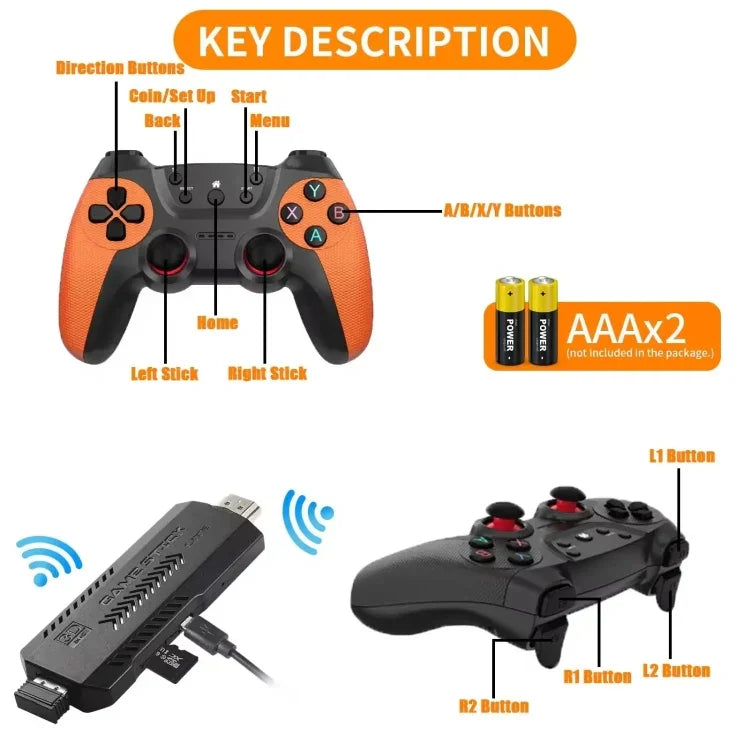 Consola de Jogos X2 Ultra com Comando Duplo Sem Fios 2.4G, 64GB, 128GB, 256GB