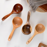 Colher Grande de Sopa com Cabo Longo em Madeira para Uso Doméstico, Colher para Comer Noodles, Concha para Água, Carvalho Tanoak (Cor de Verniz Antigo), Carvalho Tanoak (Cor Original), Acácia