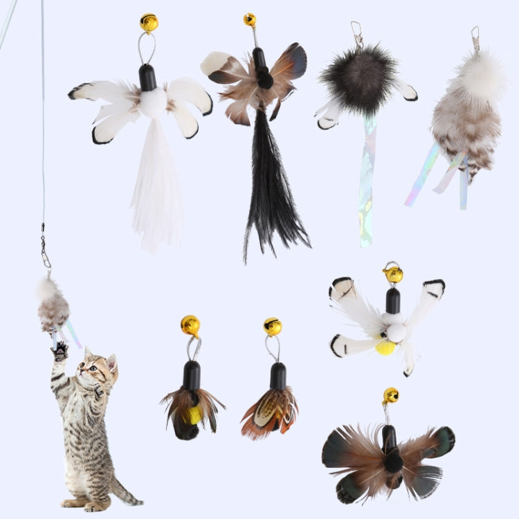Cabeça Substituta para Vara de Penas com Inseto Simulado Brinquedo Autoajuda para Gatos com Sino, Borboleta Preta Castanha, Inseto Preto com Lantejoulas, Inseto Branco com Cauda, Pena de Galinha Castanha