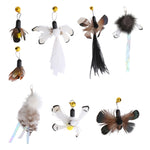 Cabeça Substituta para Vara de Penas com Inseto Simulado Brinquedo Autoajuda para Gatos com Sino, Borboleta Preta Castanha, Inseto Preto com Lantejoulas, Inseto Branco com Cauda, Pena de Galinha Castanha
