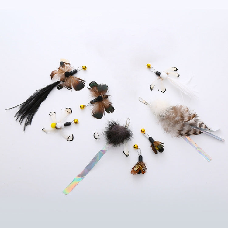 Cabeça Substituta para Vara de Penas com Inseto Simulado Brinquedo Autoajuda para Gatos com Sino, Borboleta Preta Castanha, Inseto Preto com Lantejoulas, Inseto Branco com Cauda, Pena de Galinha Castanha