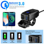 PD3.0 Motorcycle USB Mobile Phone Charger Digital Voltage Meter with Switch, Blue Screen, Red Screen, Green Screen