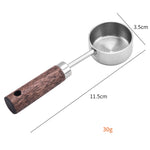 Colher Medidora de 15ml com Cabo de Madeira em Aço Inoxidável para Café em Pó e Leite em Pó, Prateada, Dourada