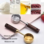 Colher Medidora de 15ml com Cabo de Madeira em Aço Inoxidável para Café em Pó e Leite em Pó, Prateada, Dourada