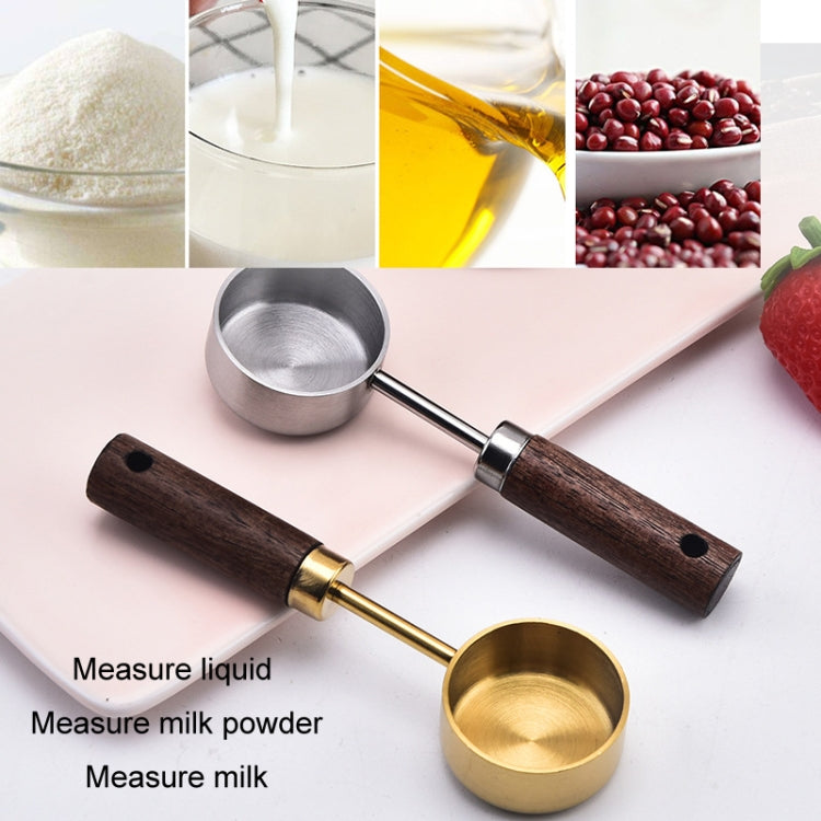 Colher Medidora de 15ml com Cabo de Madeira em Aço Inoxidável para Café em Pó e Leite em Pó, Prateada, Dourada