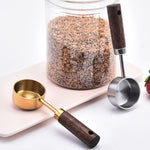 Colher Medidora de 15ml com Cabo de Madeira em Aço Inoxidável para Café em Pó e Leite em Pó, Prateada, Dourada
