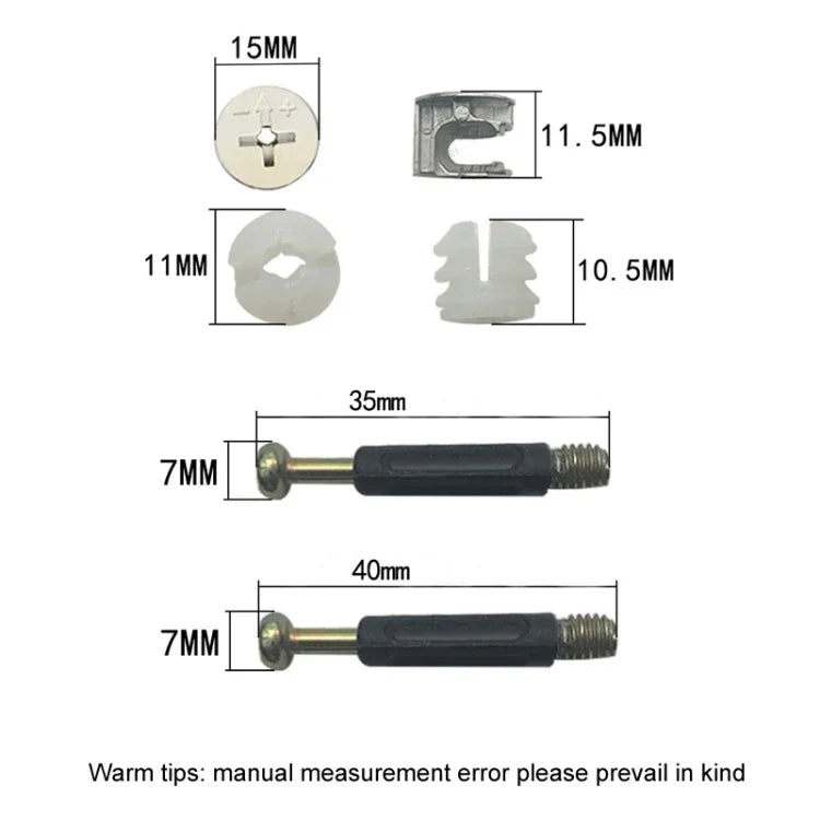 Conector de Parafuso 3 em 1 para Fixação de Móveis, Fixador de Porca de Roda Excêntrica para Roupeiro, 10pcs 40mm, 10pcs 35mm