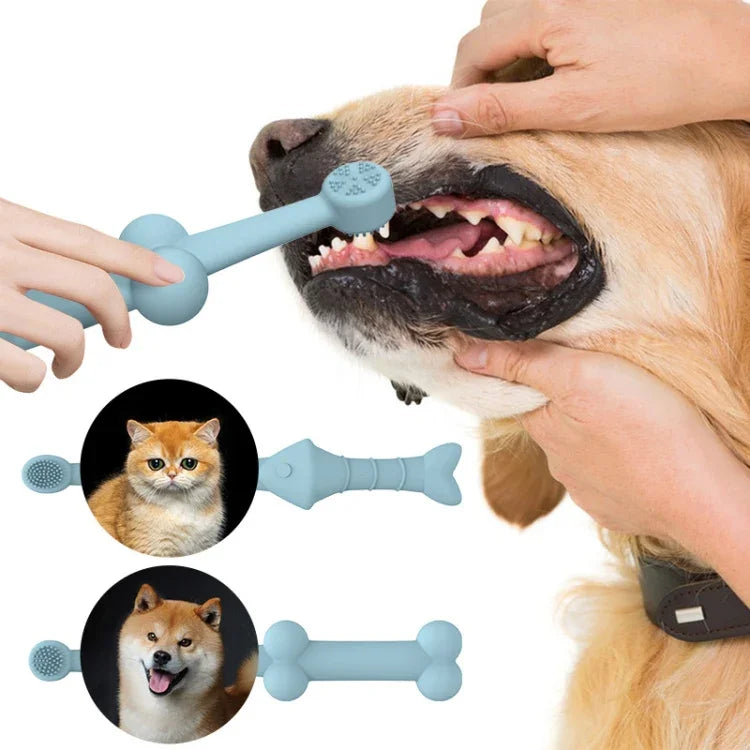 Conjunto de 2pcs Escova de Dentes de Silicone para Gatos e Cães Ferramenta de Cuidados Orais para Animais de Estimação