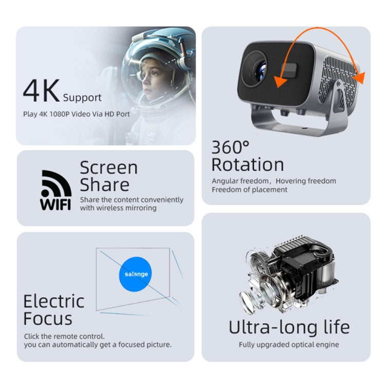 Projetor Portátil Inteligente Android 4K A10, Ficha US, Ficha UK, Ficha EU, Ficha AU