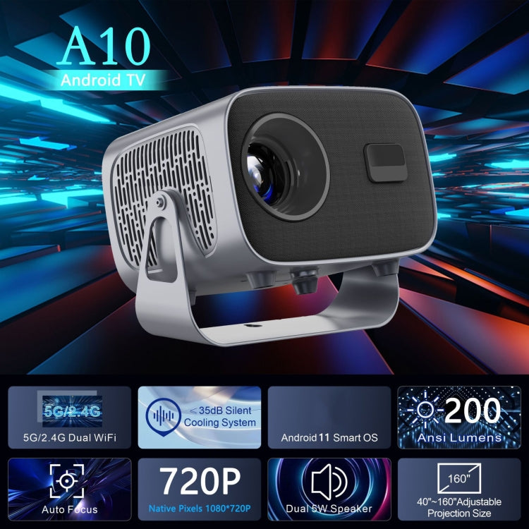 Projetor Portátil Inteligente Android 4K A10, Ficha US, Ficha UK, Ficha EU, Ficha AU