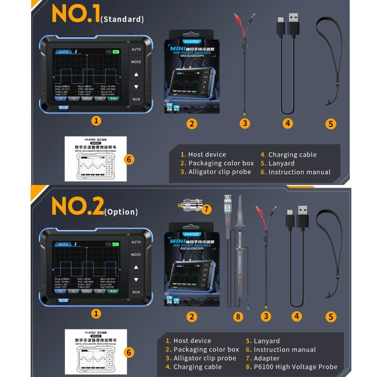 Osciloscópio Digital Portátil Mini 2 em 1 FNIRSI com Gerador de Sinais, Standard, Atualizado