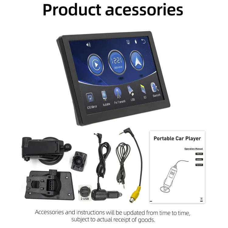 Monitor de Reversão Estéreo Universal para Carro com Ecrã HD MP5, Sem Câmara
