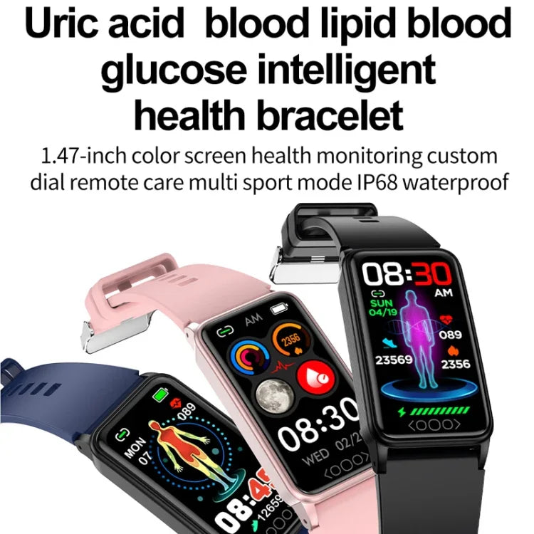 Pulseira Desportiva Inteligente Saudável para Monitorização Não Invasiva de Ácido Úrico, Lípidos Sanguíneos, Açúcar no Sangue, Frequência Cardíaca, Oxigénio e Temperatura