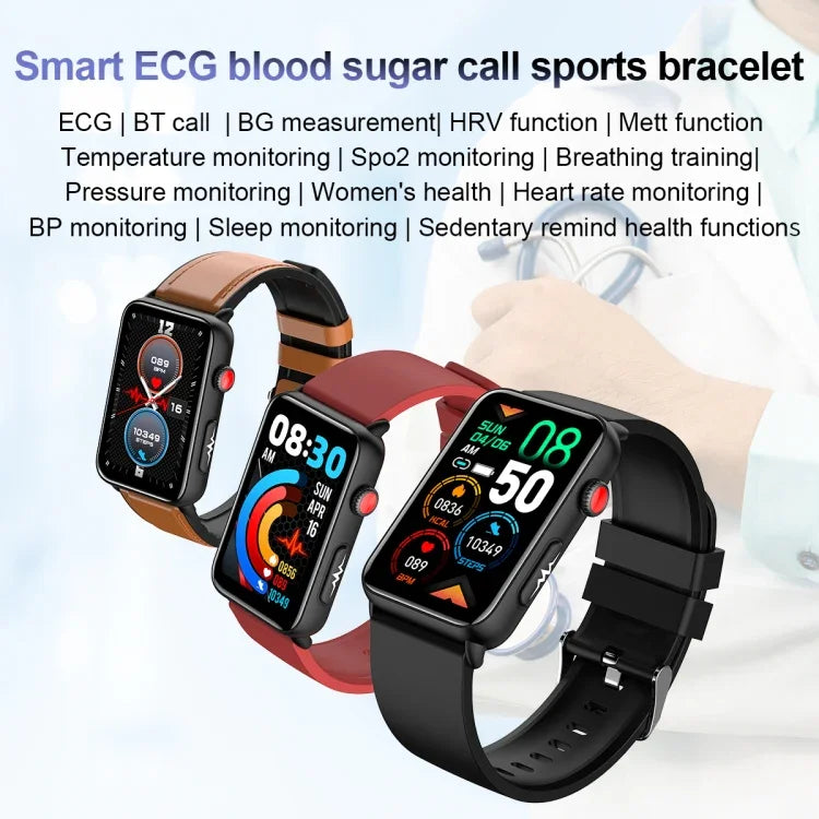Anel Smartwatch ECG Temperatura Frequência Cardíaca Pressão Arterial Saúde Bluetooth Relógio Falante, Silicone Preto, Silicone Vermelho, Silicone Azul, Couro Preto, Couro Castanho