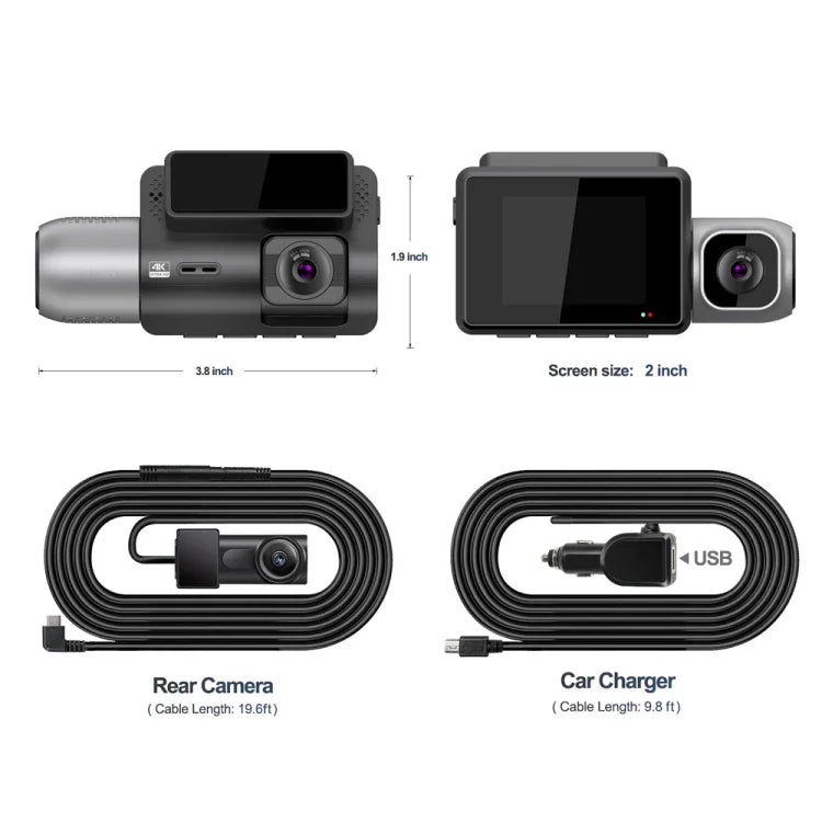 M700A 3 Channels Car Recorder 4K UHD Front+1080P Inside+2K Rear+GPS+WIFI Dash Cam, M700A