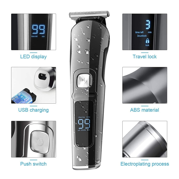 Kit de Aparador de Cabelo Elétrico Masculino 6 em 1 à Prova de Água, Aparador de Nariz, Aparador de Bigode, Barbeador Corporal, Modelos 8688, 8788, 8988