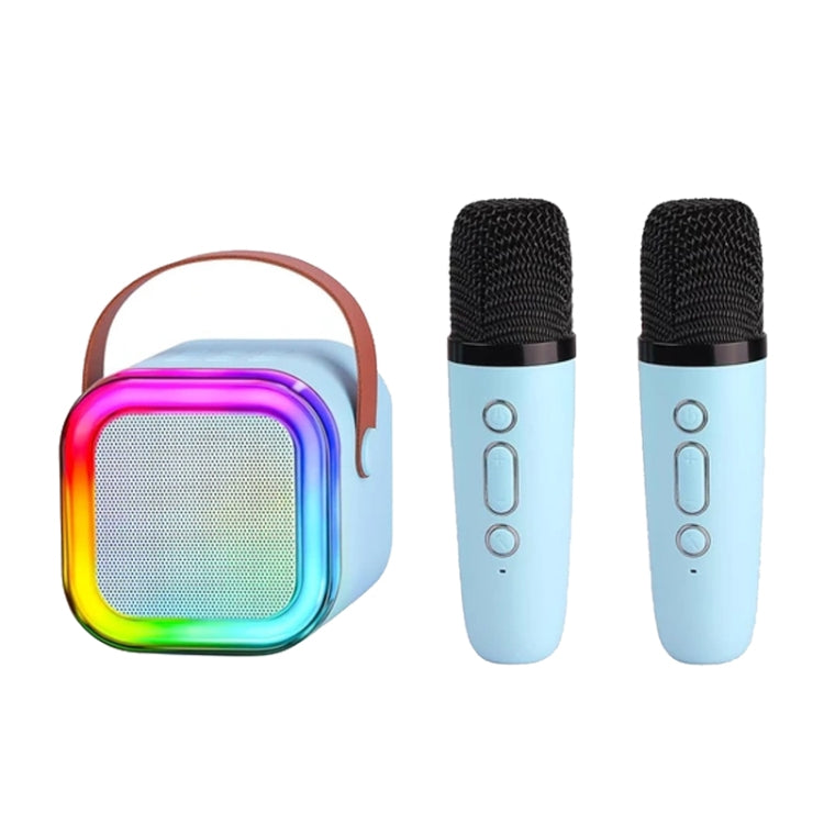 Coluna Inteligente Portátil para Karaoke Sem Fios para Casa com Microfone Integrado para Telemóvel, Com Duplo Microfone Azul