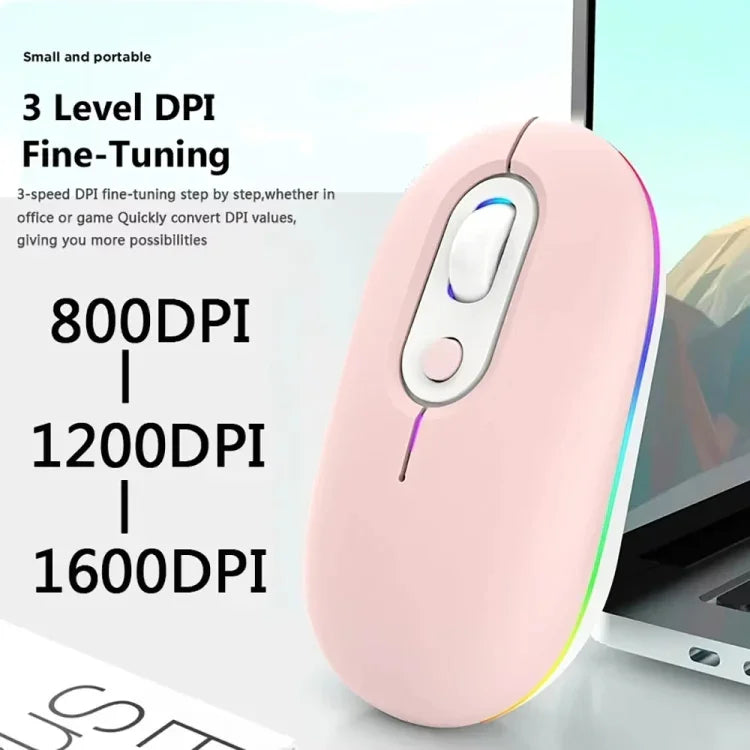 Rato Sem Fios Silencioso Iluminado Recarregável, 2.4G Rosa, 2.4G Azul, 2.4G Verde, 2.4G+Bluetooth Rosa, 2.4G+Bluetooth Azul, 2.4G+Bluetooth Verde