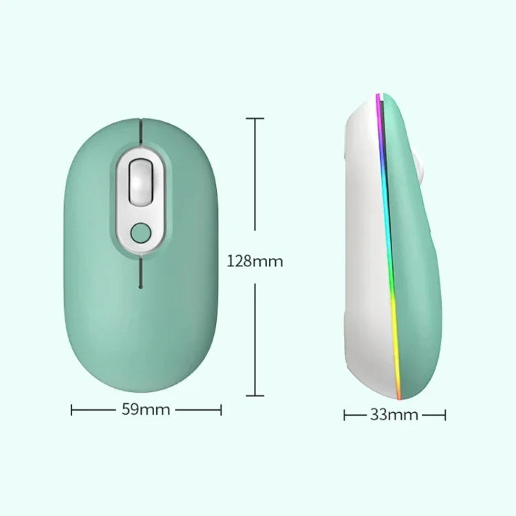 Rato Sem Fios Silencioso Iluminado Recarregável, 2.4G Rosa, 2.4G Azul, 2.4G Verde, 2.4G+Bluetooth Rosa, 2.4G+Bluetooth Azul, 2.4G+Bluetooth Verde