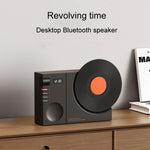 Coluna Bluetooth Relógio Retro com Filme Rotativo Subwoofer Sem Fios Som Hifi Áudio