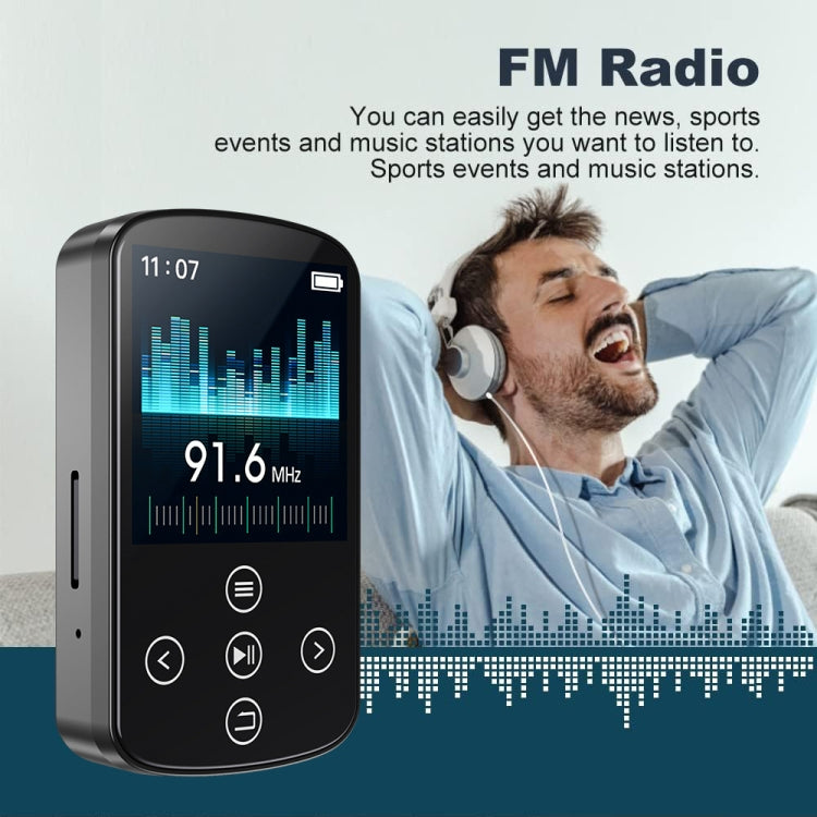 Leitor de Música MP3 Bluetooth HIFI Desportivo com Clip e Ecrã Tátil MP4, Sem Cartão TF, 8GB, 16GB, 32GB, 64GB, 128GB