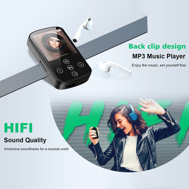 Leitor de Música MP3 Bluetooth HIFI Desportivo com Clip e Ecrã Tátil MP4, Sem Cartão TF, 8GB, 16GB, 32GB, 64GB, 128GB