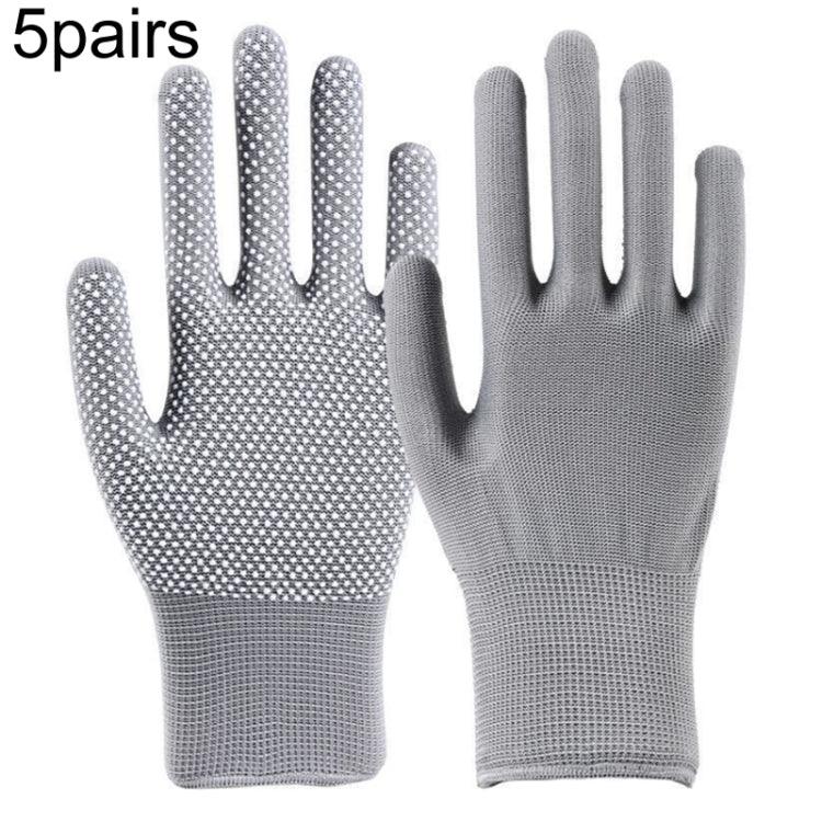 5 pares de luvas finas de nylon para caminhadas e condução ao ar livre, respiráveis, antiderrapantes com partículas de silicone